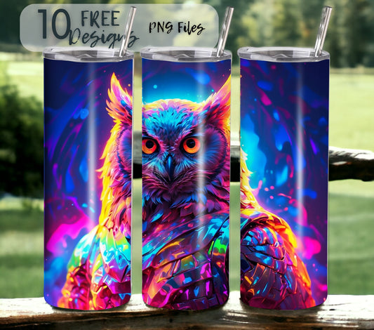 Bright Owl 20 oz Skinny Tumbler Sublimation Design - PNG Instant  - DIGITAL DOWNLOAD
