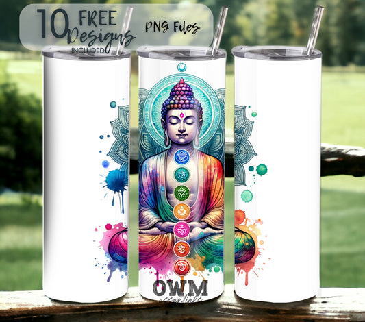 Colorful Buddha 20 oz Skinny Tumbler Sublimation Design - PNG Instant  - DIGITAL DOWNLOAD