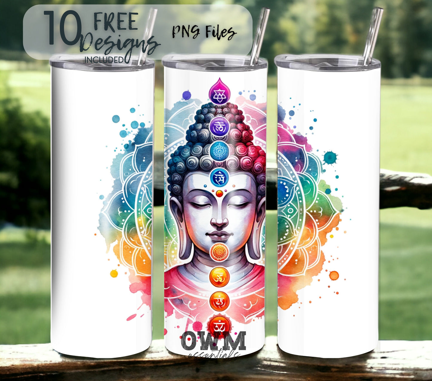 Colorful Buddha 20 oz Skinny Tumbler Sublimation Design - PNG Instant  - DIGITAL DOWNLOAD