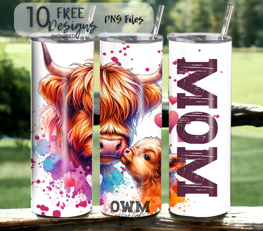 Mothers day highland cow 20 oz sublimation tumbler design