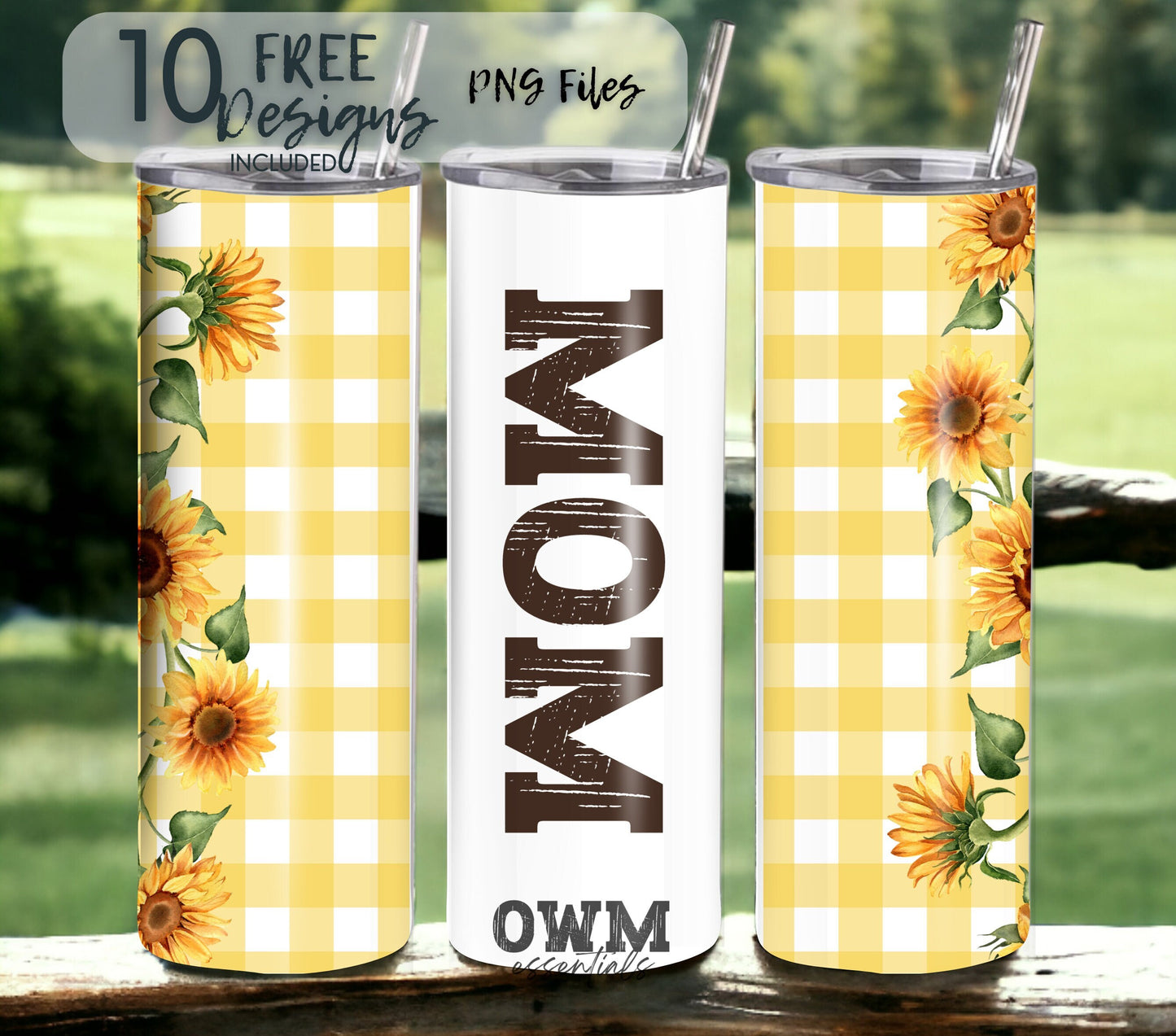 Plaid Sunflower Mom 20 oz Skinny Tumbler Sublimation Design - PNG Instant  - DIGITAL DOWNLOAD