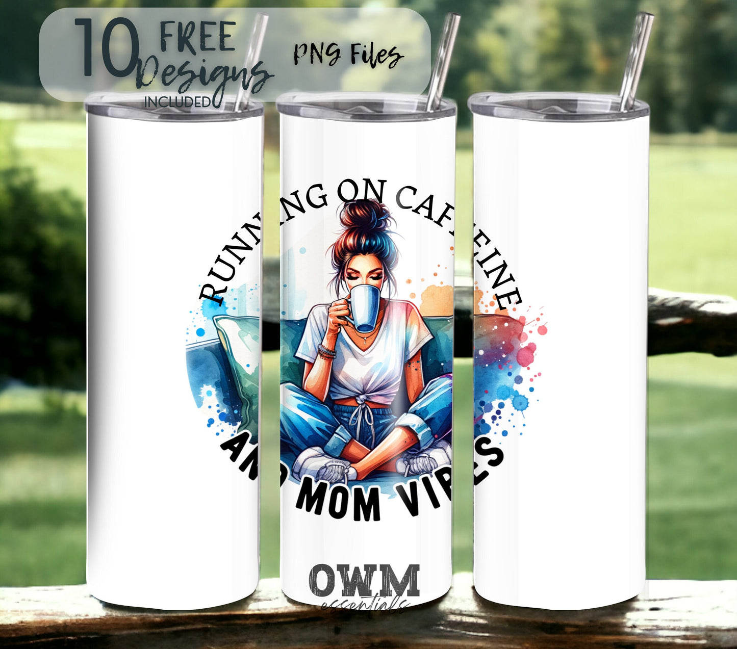 running on caffeine and mom vibes sublimation tumbler design, mothers day sublimation design