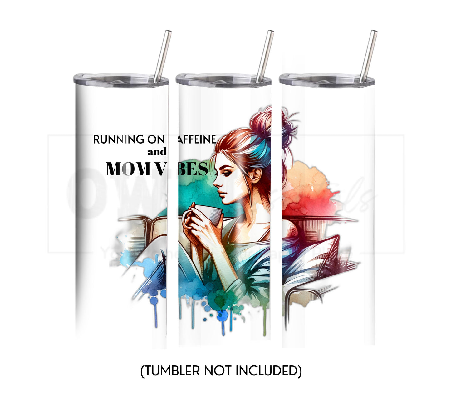 Running on Caffeine an Mom Vibes 20 oz Skinny Tumbler Sublimation Design - PNG Instant  - DIGITAL DOWNLOAD