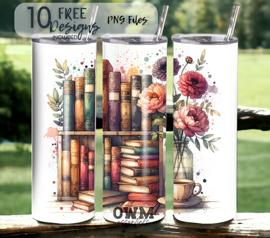 Book Lovers 20 oz Skinny Tumbler Sublimation Design - PNG Instant  - DIGITAL DOWNLOAD