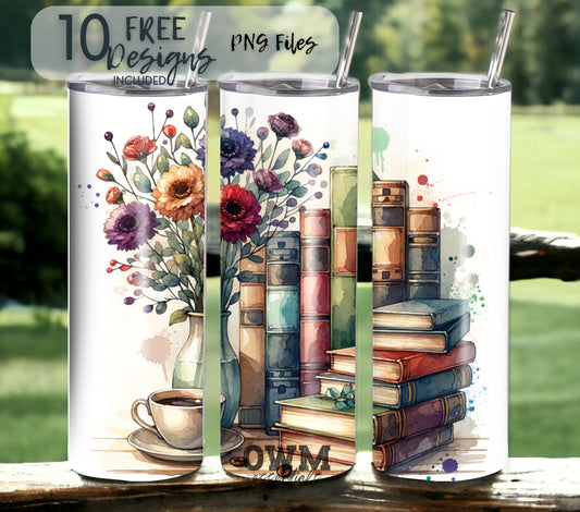 Book Lovers 20 oz Skinny Tumbler Sublimation Design - PNG Instant  - DIGITAL DOWNLOAD