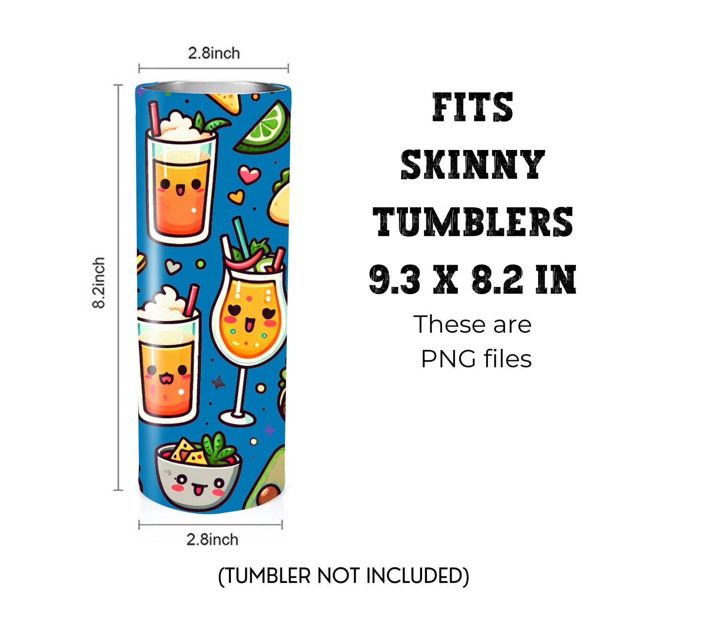 Tacos and Tequila Cinco De Mayo 20 oz Skinny Tumbler Sublimation Design - Seamless - PNG Instant  - DIGITAL DOWNLOAD