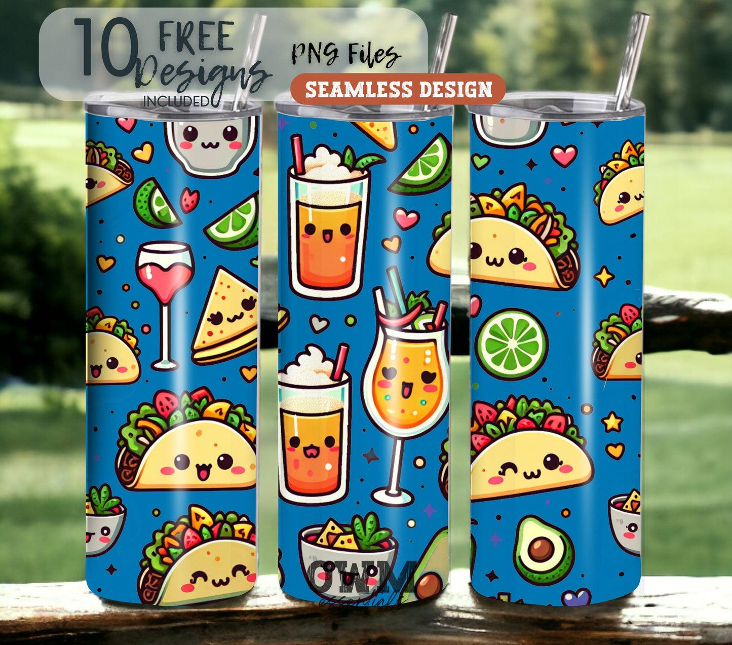 Tacos and Tequila Cinco De Mayo 20 oz Skinny Tumbler Sublimation Design - Seamless - PNG Instant  - DIGITAL DOWNLOAD