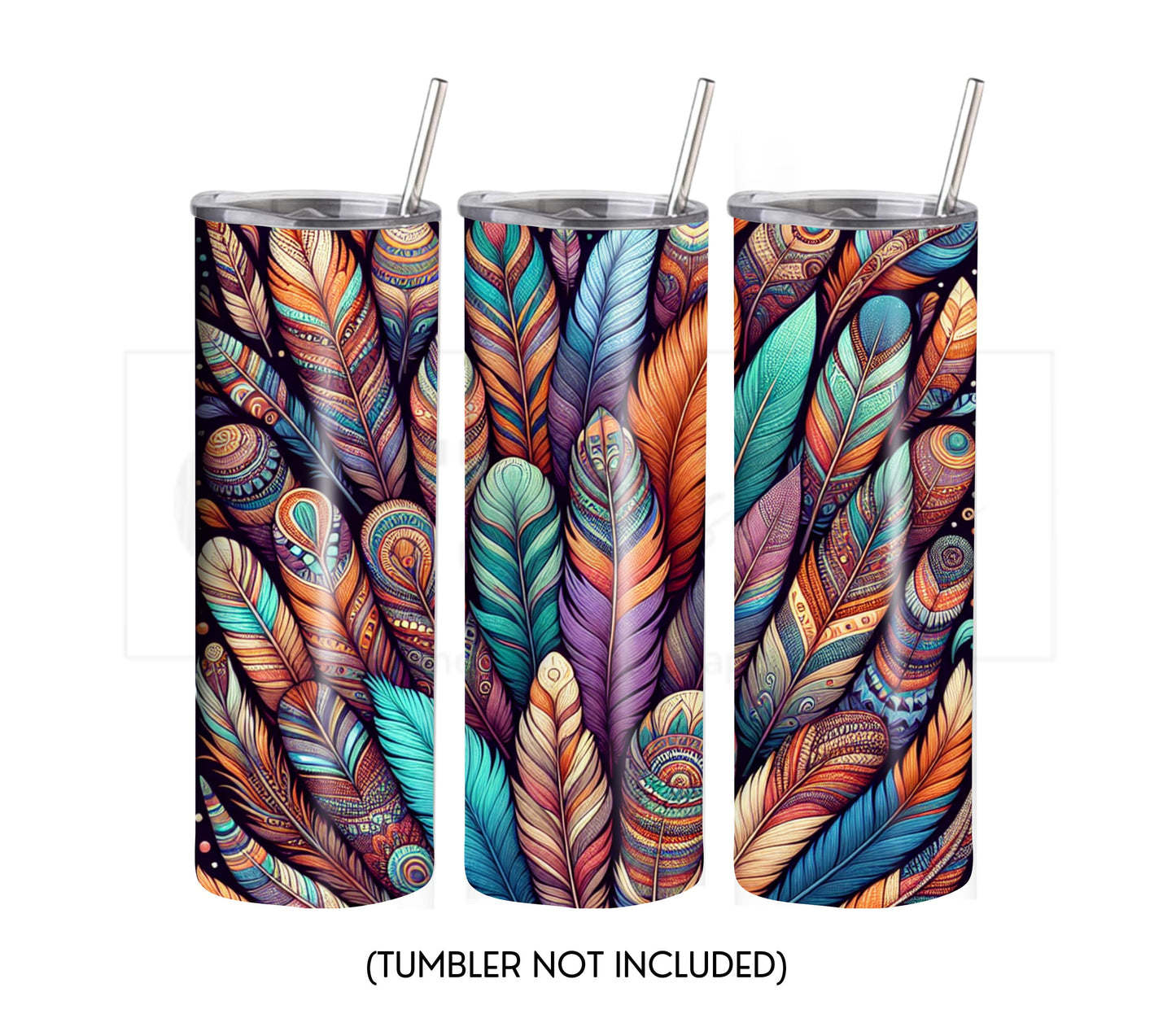 Boho Feathers 20 oz Skinny Tumbler Sublimation Design - PNG Instant  - DIGITAL DOWNLOAD
