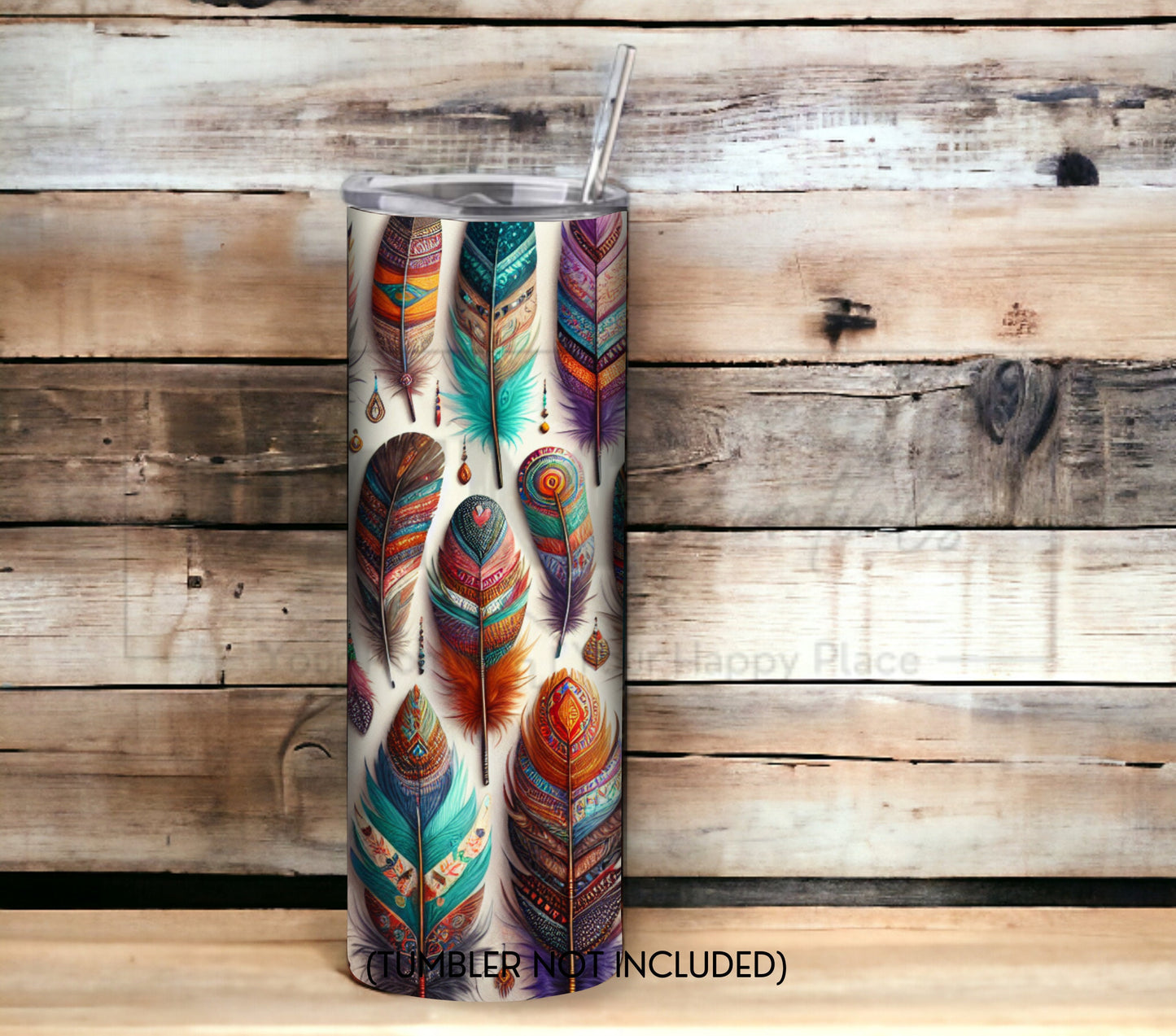 Boho Feathers 20 oz Skinny Tumbler Sublimation Design - PNG Instant  - DIGITAL DOWNLOAD