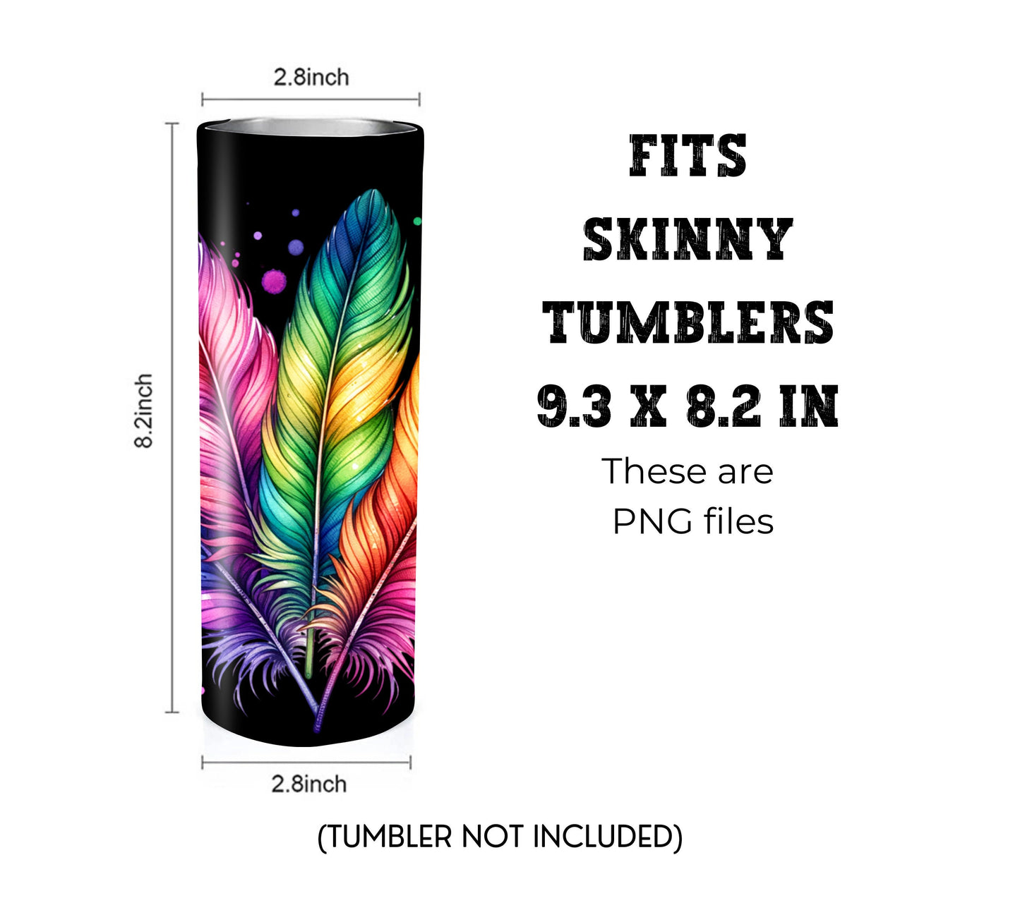 Boho Feathers 20 oz Skinny Tumbler Sublimation Design - PNG Instant  - DIGITAL DOWNLOAD