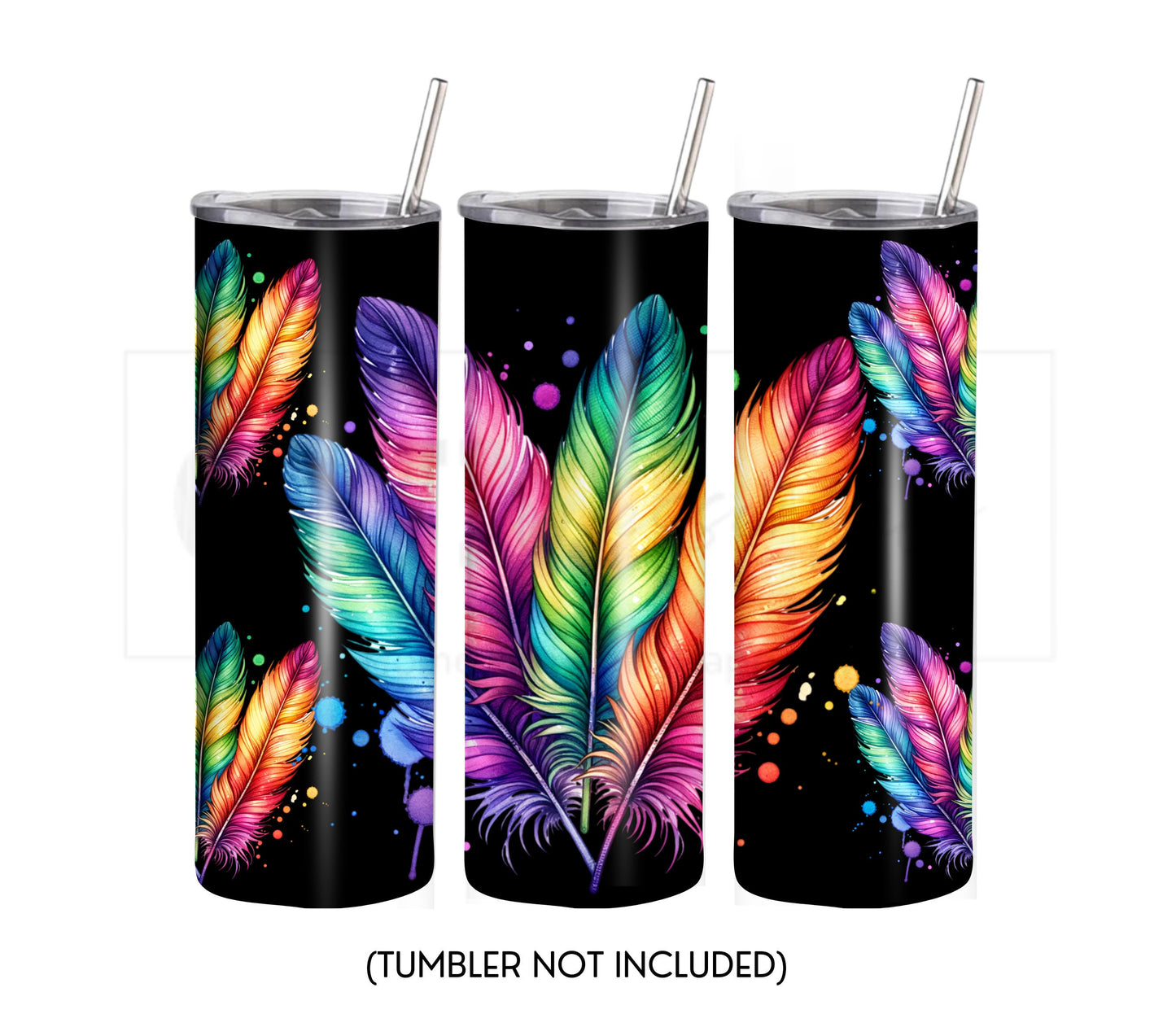 Boho Feathers 20 oz Skinny Tumbler Sublimation Design - PNG Instant  - DIGITAL DOWNLOAD