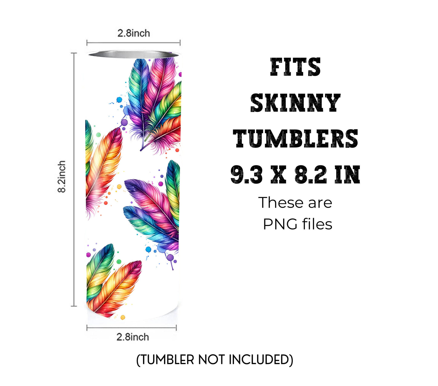 Boho Feathers 20 oz Skinny Tumbler Sublimation Design - PNG Instant  - DIGITAL DOWNLOAD