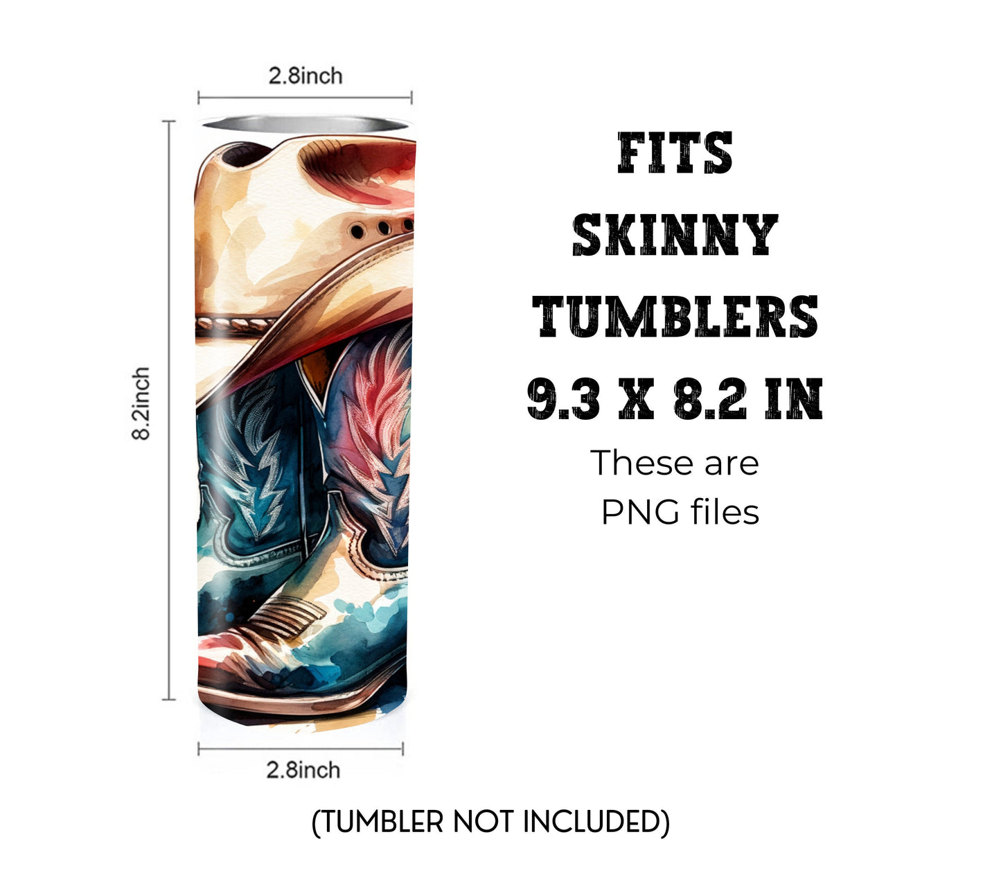 Cowboy Hat and Boots 20 oz Skinny Tumbler Sublimation Design - PNG Instant  - DIGITAL DOWNLOAD