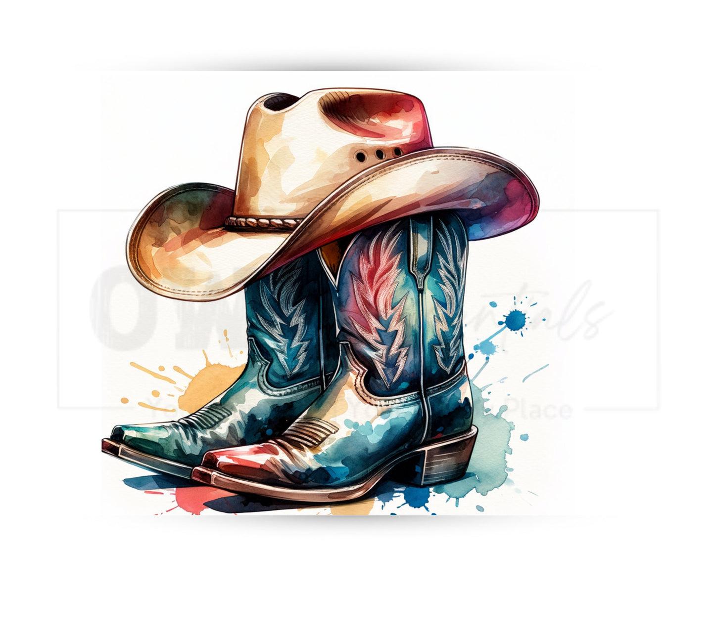 Cowboy Hat and Boots 20 oz Skinny Tumbler Sublimation Design - PNG Instant  - DIGITAL DOWNLOAD
