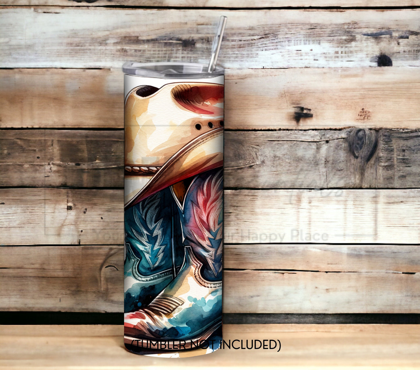 Cowboy Hat and Boots 20 oz Skinny Tumbler Sublimation Design - PNG Instant  - DIGITAL DOWNLOAD