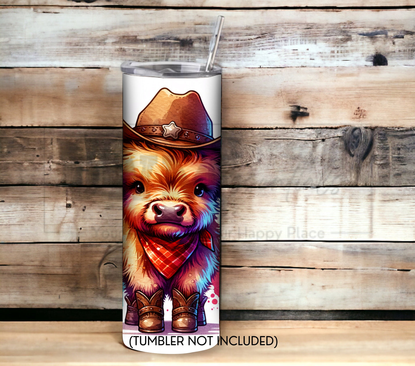 Highland Cow Cowboy Hat and Boots 20 oz Skinny Tumbler Sublimation Design - PNG Instant  - DIGITAL DOWNLOAD