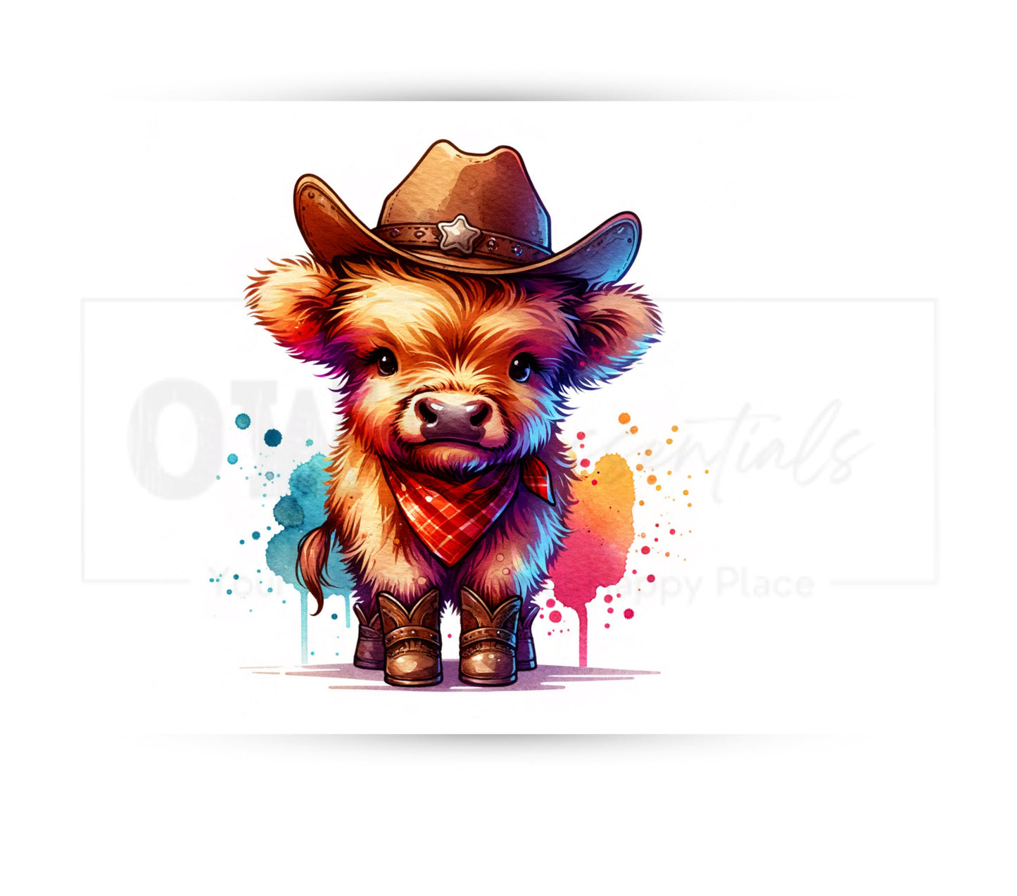 Highland Cow Cowboy Hat and Boots 20 oz Skinny Tumbler Sublimation Design - PNG Instant  - DIGITAL DOWNLOAD