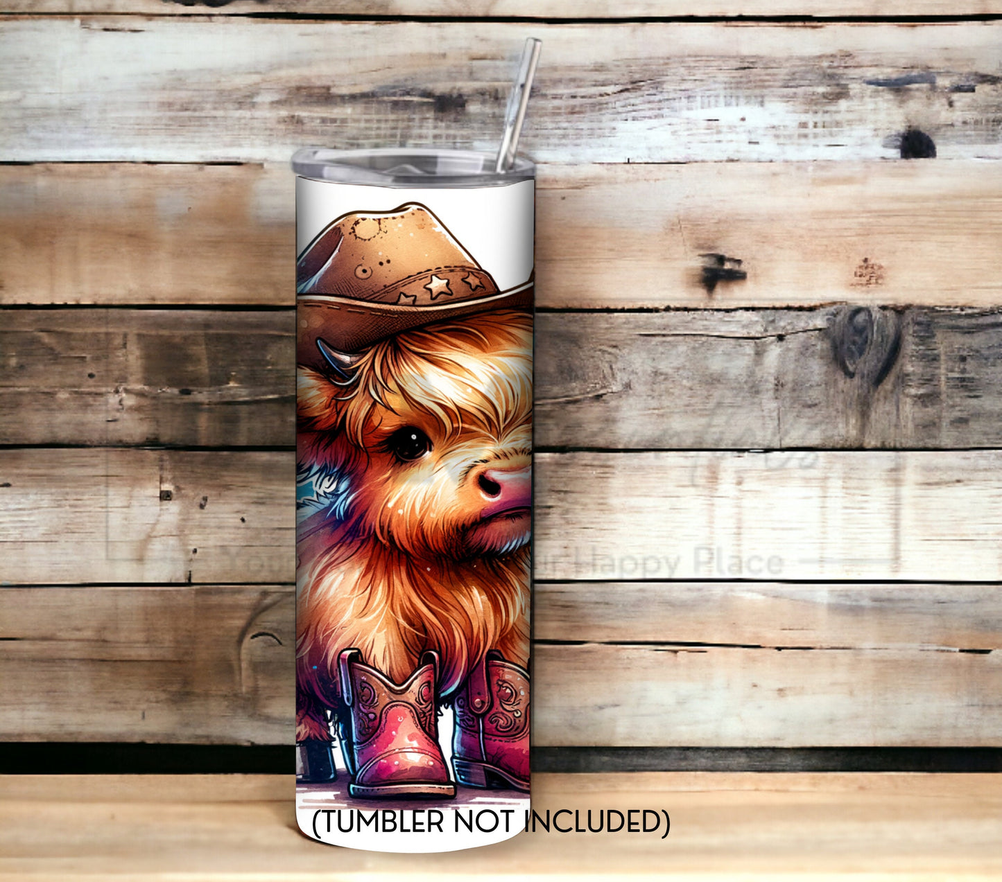 Highland Cow Cowboy Hat and Boots 20 oz Skinny Tumbler Sublimation Design - PNG Instant  - DIGITAL DOWNLOAD