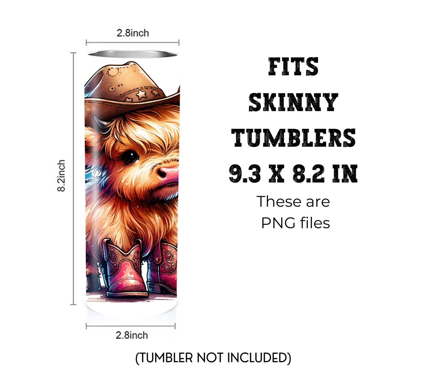 Highland Cow Cowboy Hat and Boots 20 oz Skinny Tumbler Sublimation Design - PNG Instant  - DIGITAL DOWNLOAD