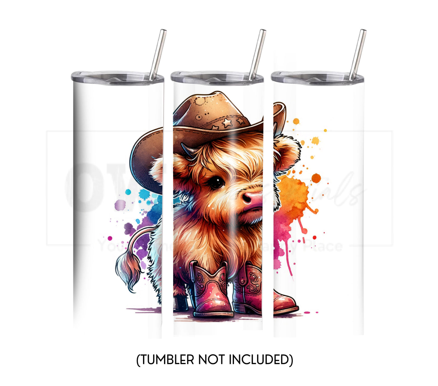 Highland Cow Cowboy Hat and Boots 20 oz Skinny Tumbler Sublimation Design - PNG Instant  - DIGITAL DOWNLOAD