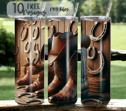 cowboy hat and boots sublimation tumbler design