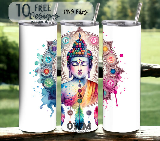 Colorful Buddha 20 oz Skinny Tumbler Sublimation Design - PNG Instant  - DIGITAL DOWNLOAD