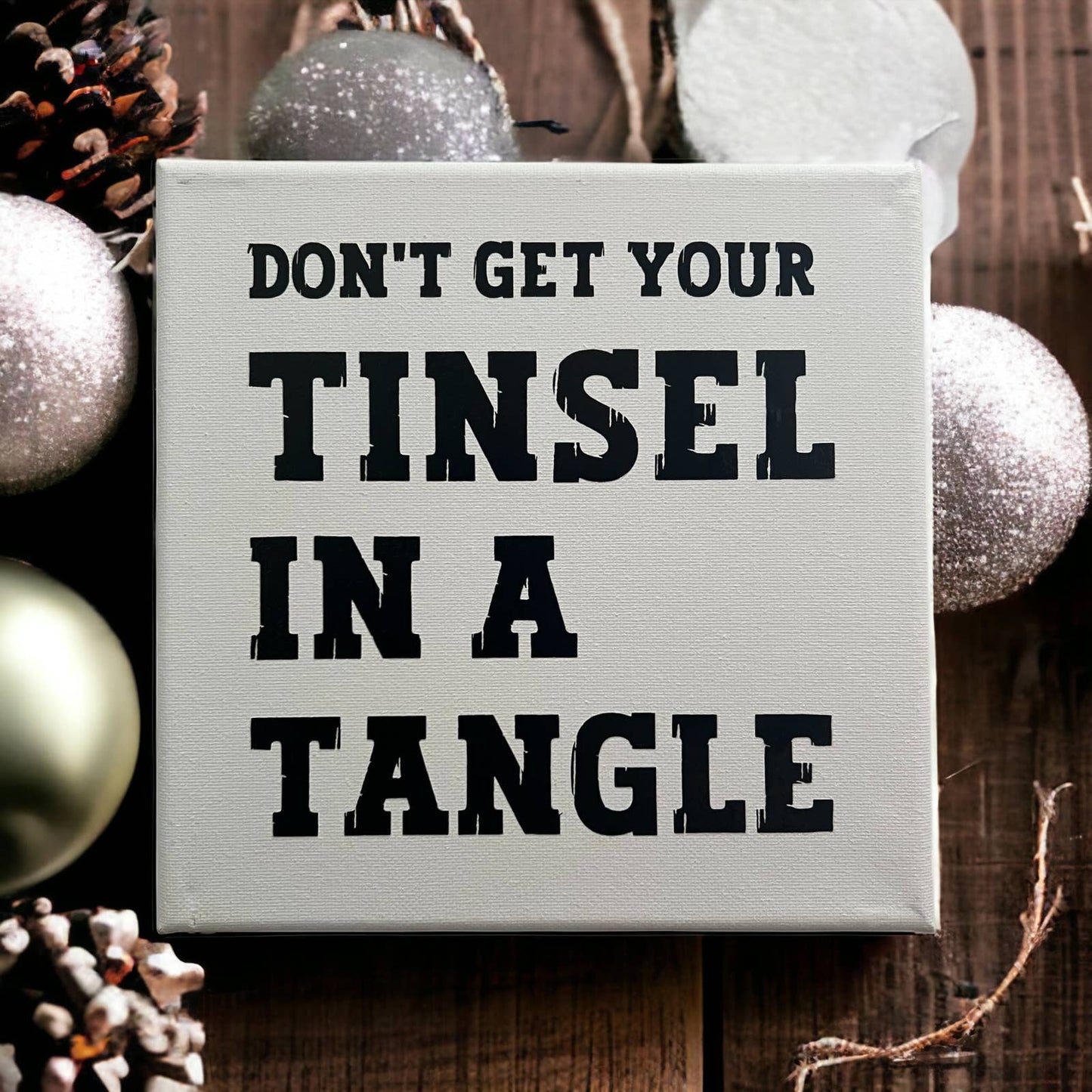 Tinsel in a Tangle: 8"x8" Canvas Wall Art
